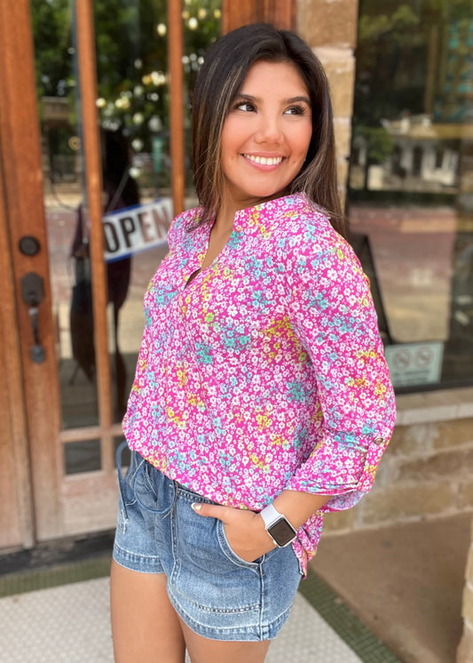 Tops | Dear Scarlett Blouse Ditsy Floral 3/4 Sleeve Wrinkle Free