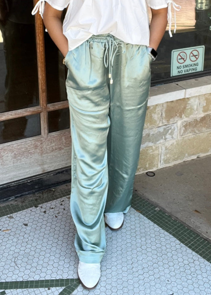 Bottoms | Pants Satin Drawstring Waist Wide Leg