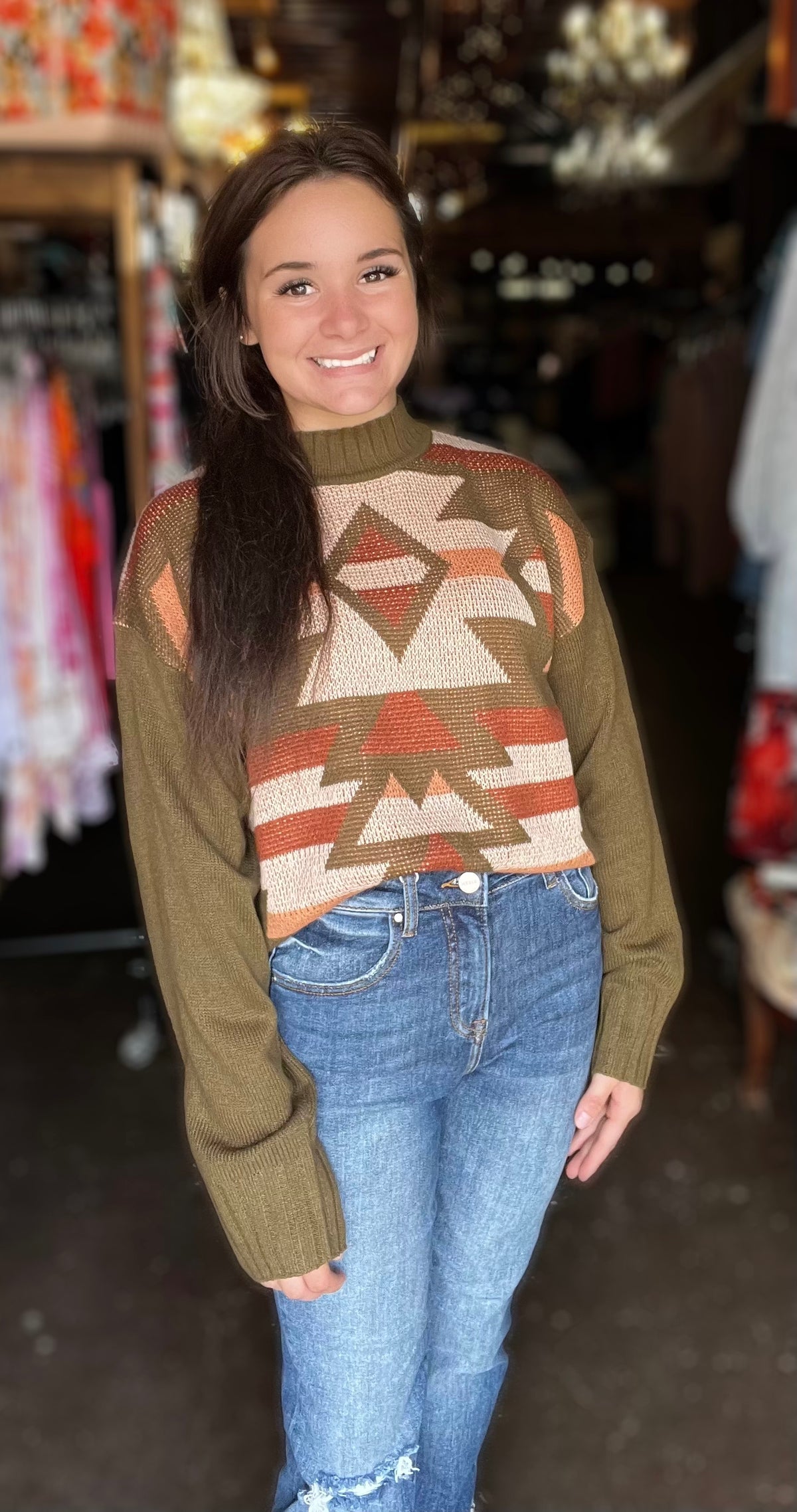 Sweater Aztec Olive/Brown