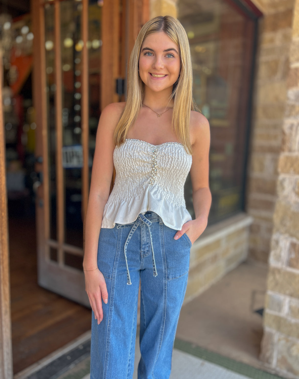 White Tube Top W Rhinestones