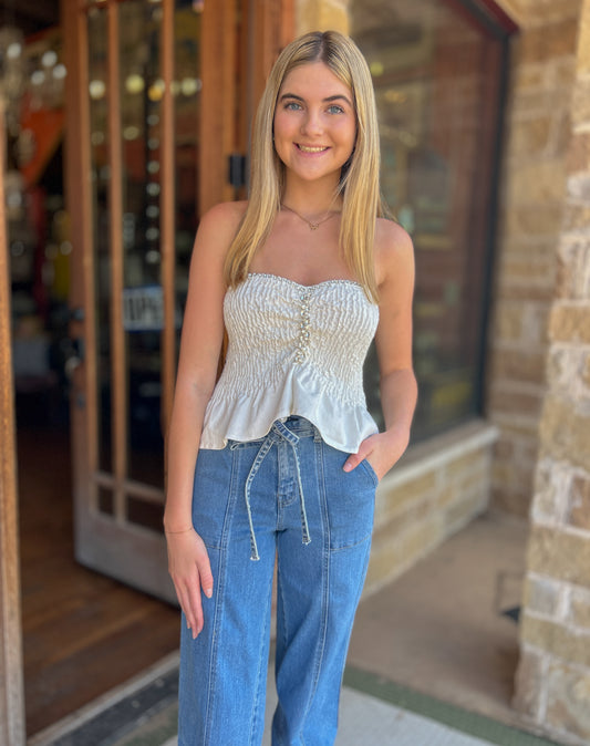 White Tube Top W Rhinestones