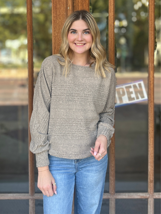 Tops | Sweater Ribbed Crewneck Batwing Khaki