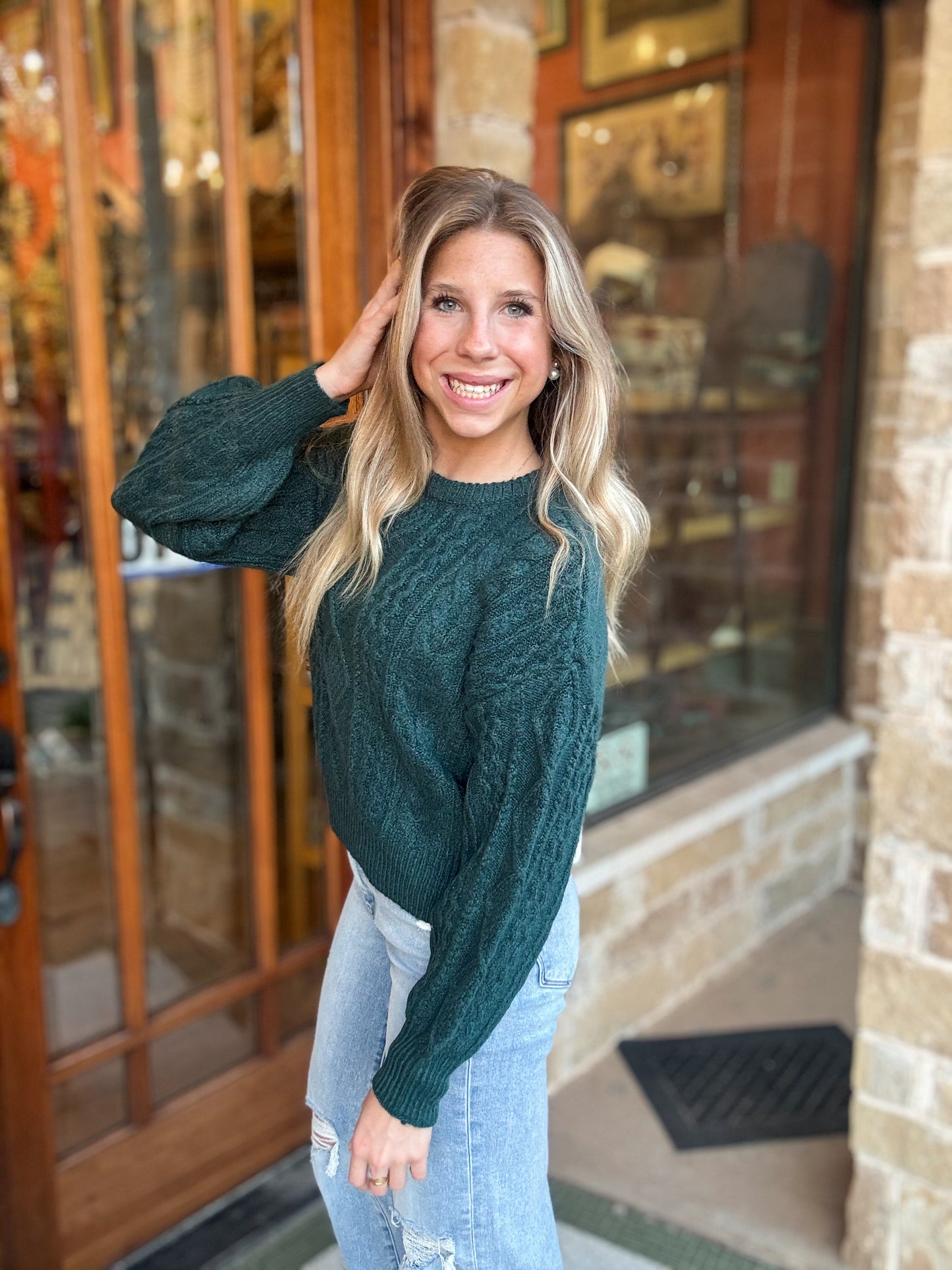 Tops | Sweater Cable Knit Balloon Sleeve