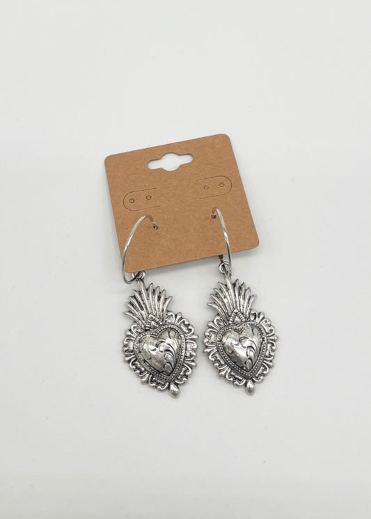 Jewelry | Earrings Silver Hoop Metal Sacred Heart