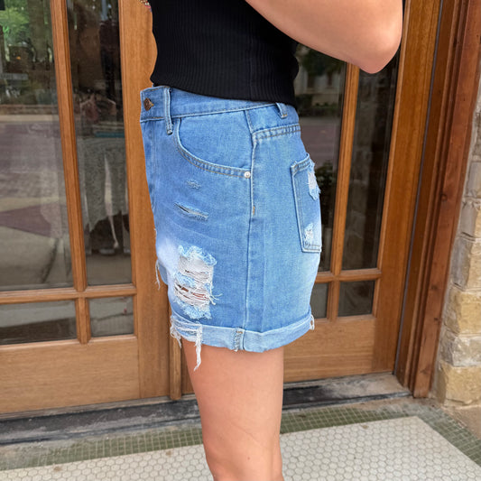 Shorts - High Waist Ripped Denim