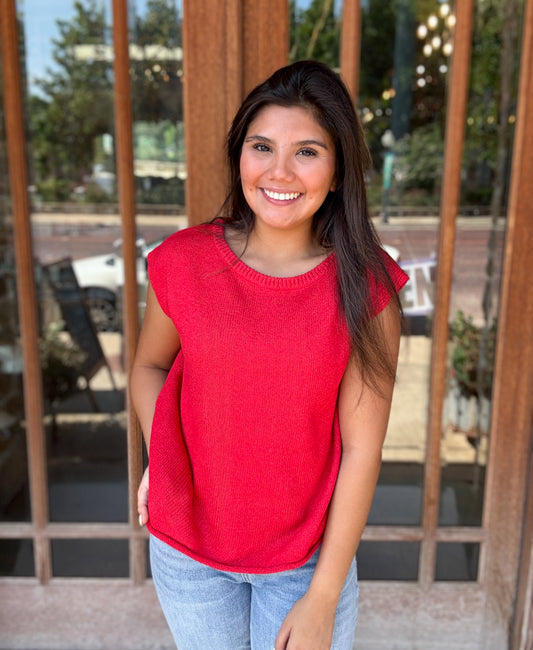 Top | Red Sweater Women's Knit Summer
