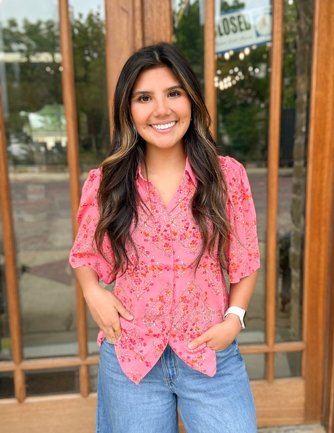 Blouse - Rose Wide Button Up