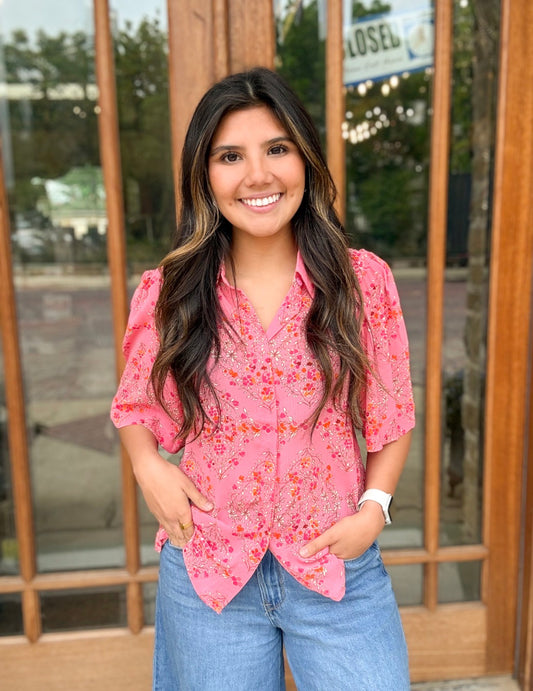 Blouse - Rose Wide Button Up