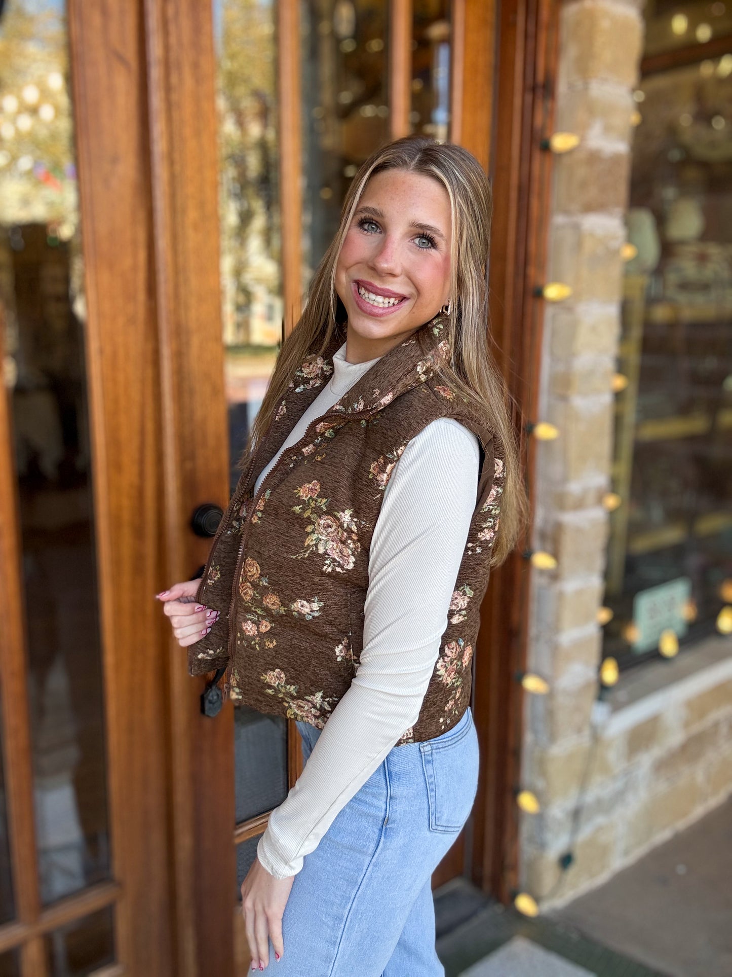 Floral Quilted High Neck Vest