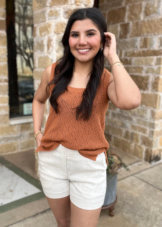 Top | Burnt Orange Square Neck Knit Top