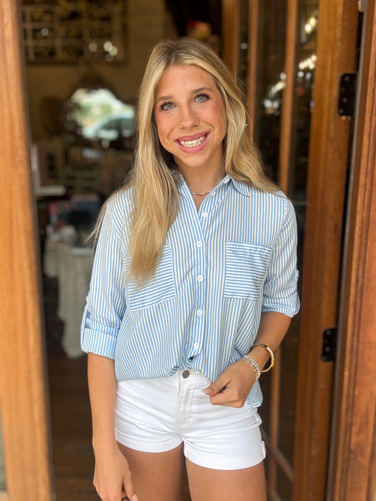Top - Blue Striped Button Down