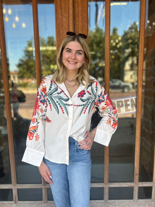 Tops | Blouse Floral Loose Long Sleeve