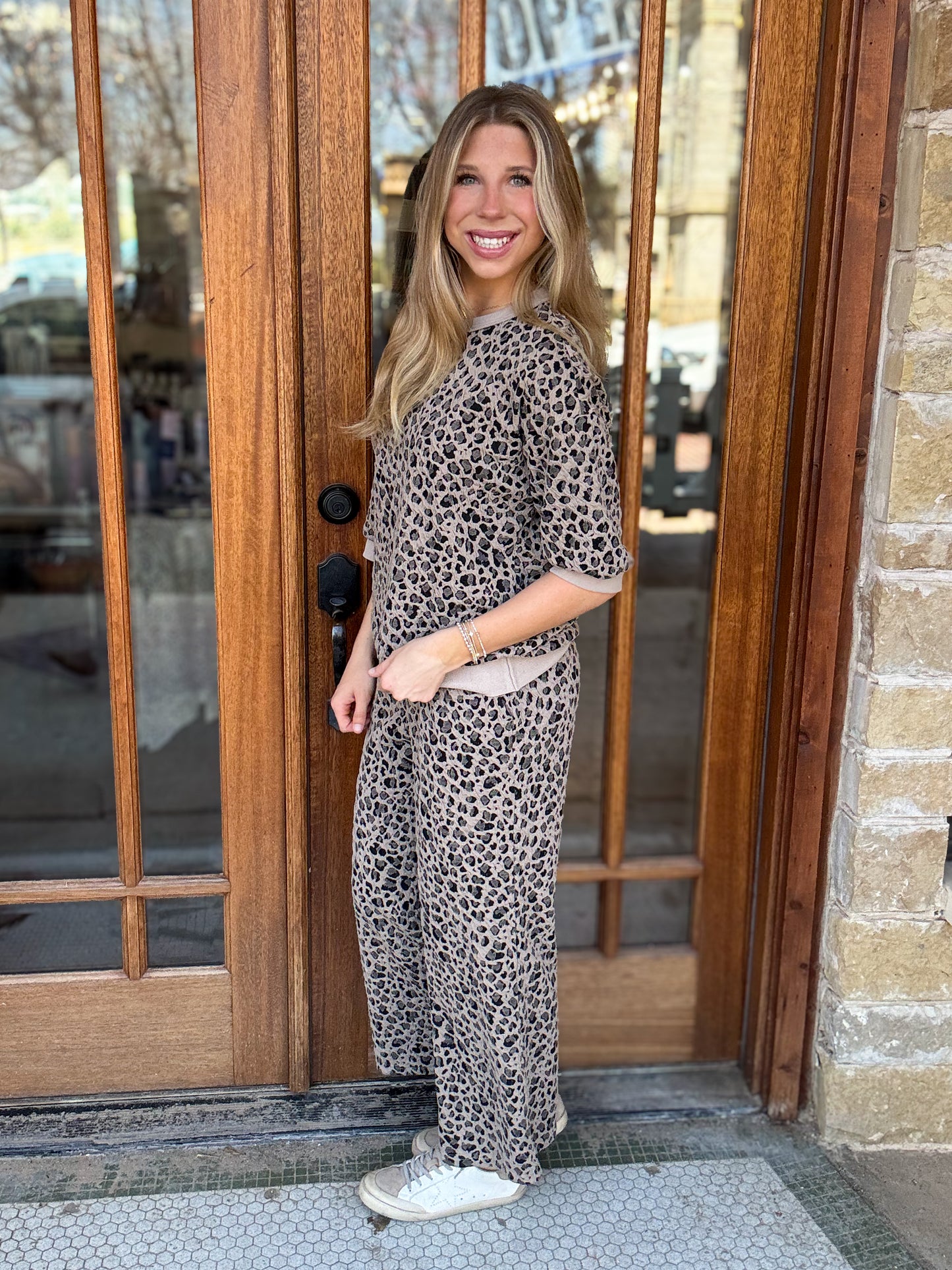 Leopard Half Sleeve Wide Leg Set