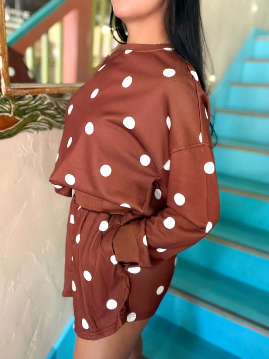 Set - Brown Polka Dot Skort