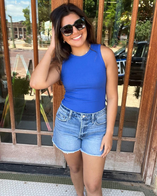 Tops | Bodysuit Cobalt Round Neck Sleeveless