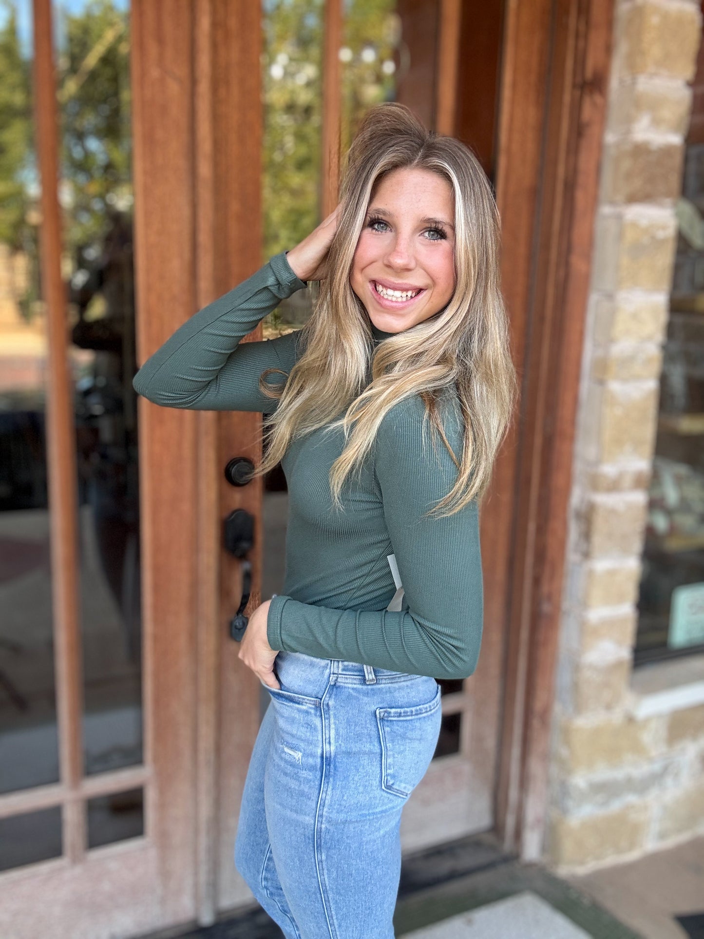 Turtleneck -  Green Micro Ribbed
