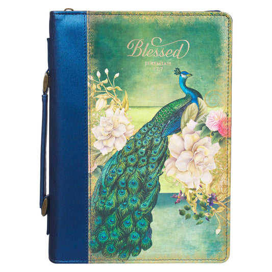 Bible Cover Fashion Blue/Peacock Printed Blessed Jeremiah 17:7