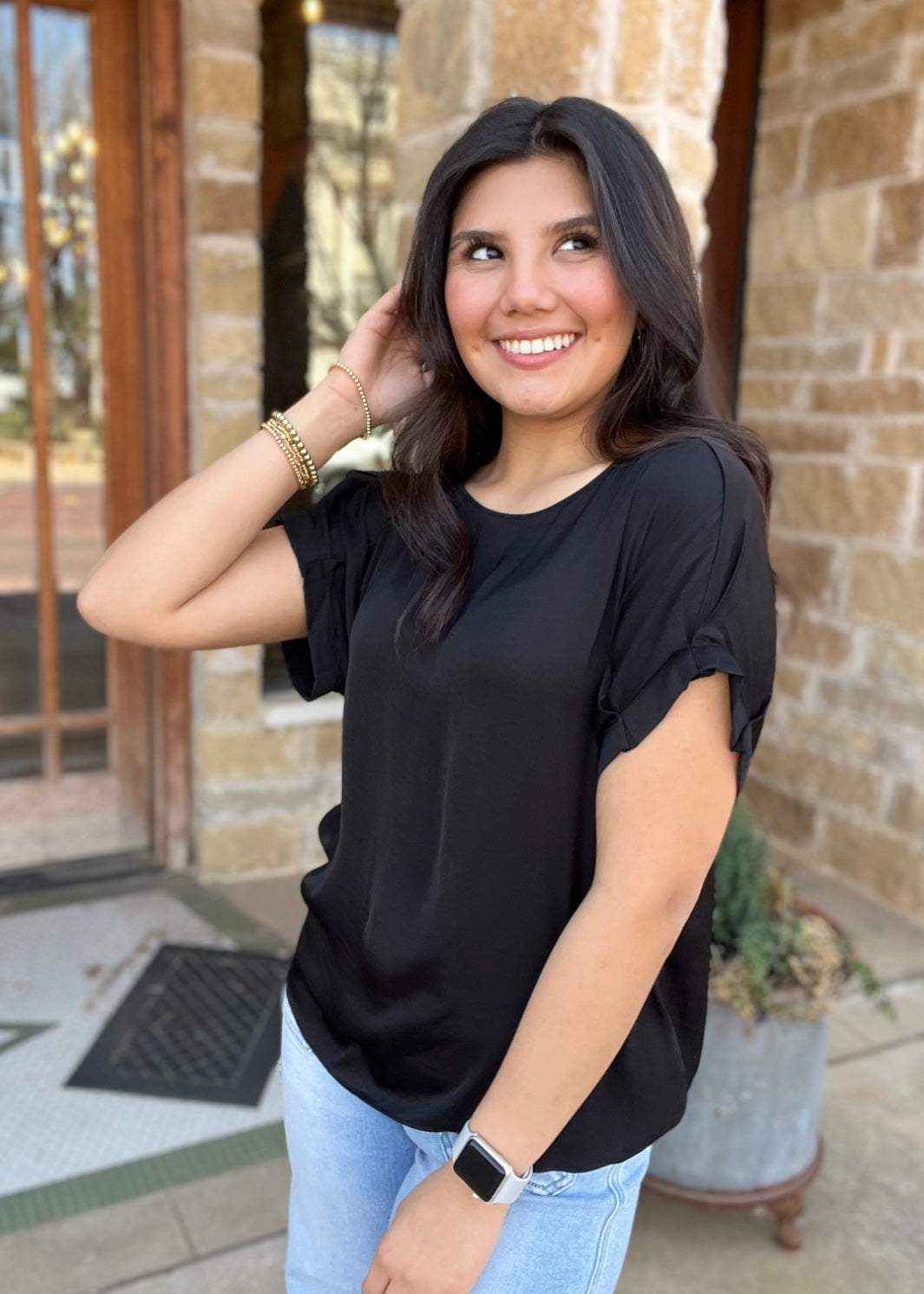 Tops | Blouse Pleated Sleeve Drop Shoulder