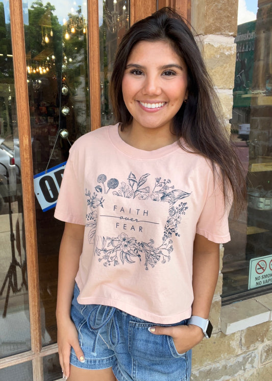 Tops | Tee Cropped Faith Over Fear Burnt Orange