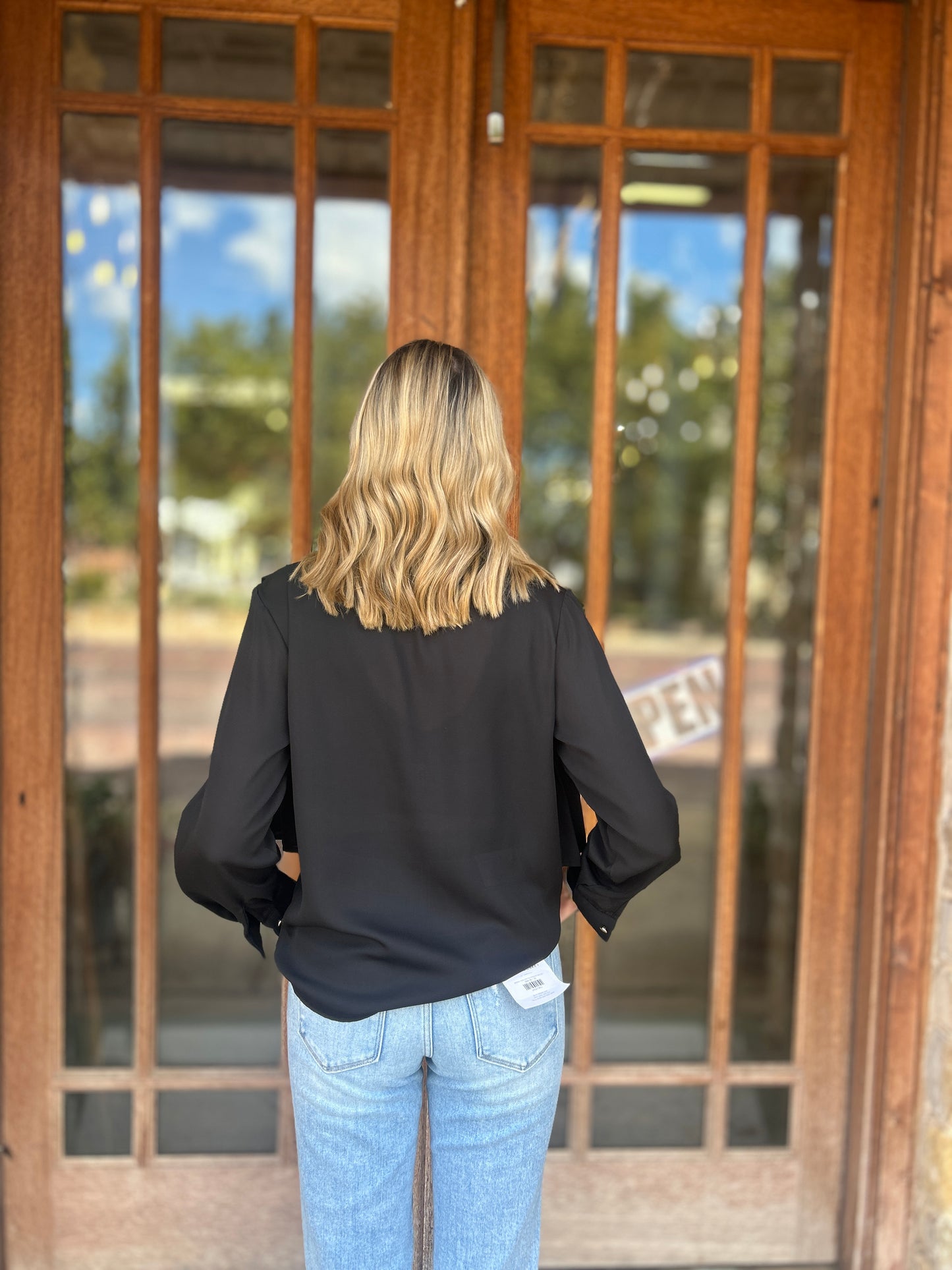 Tops | Blouse Black Loose Pleated Split Joint Lapel Long Sleeve