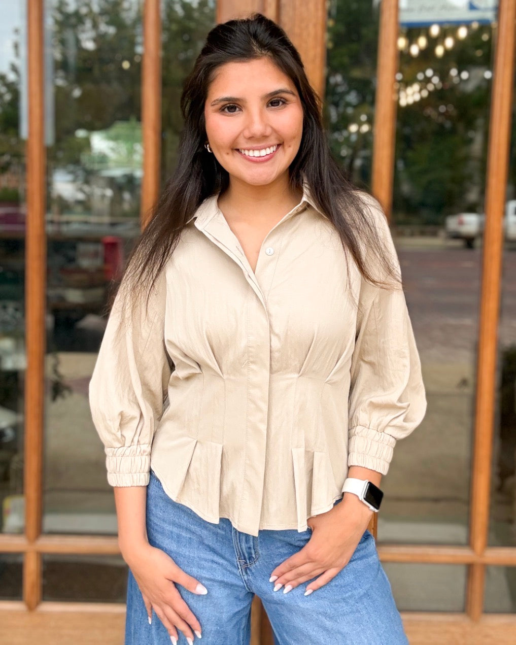 Blouse - Taupe Dart Button Down