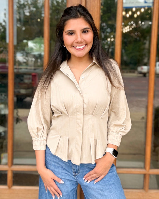 Blouse - Taupe Dart Button Down