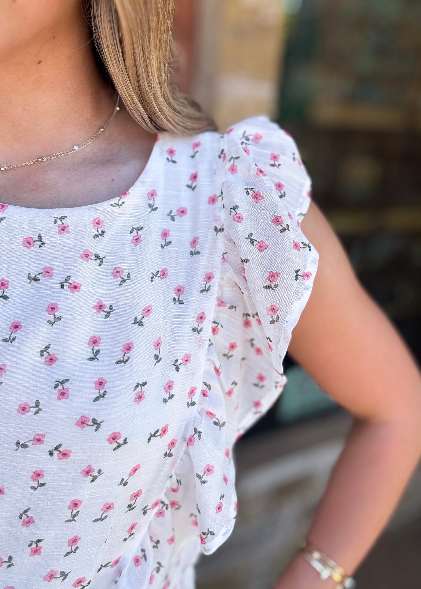 White Ditsy Floral Print Ruffle MIni Dress