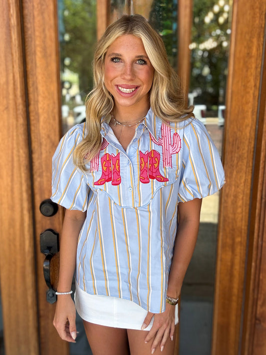 Jodifl Blouse - Embroidered Western Stripe
