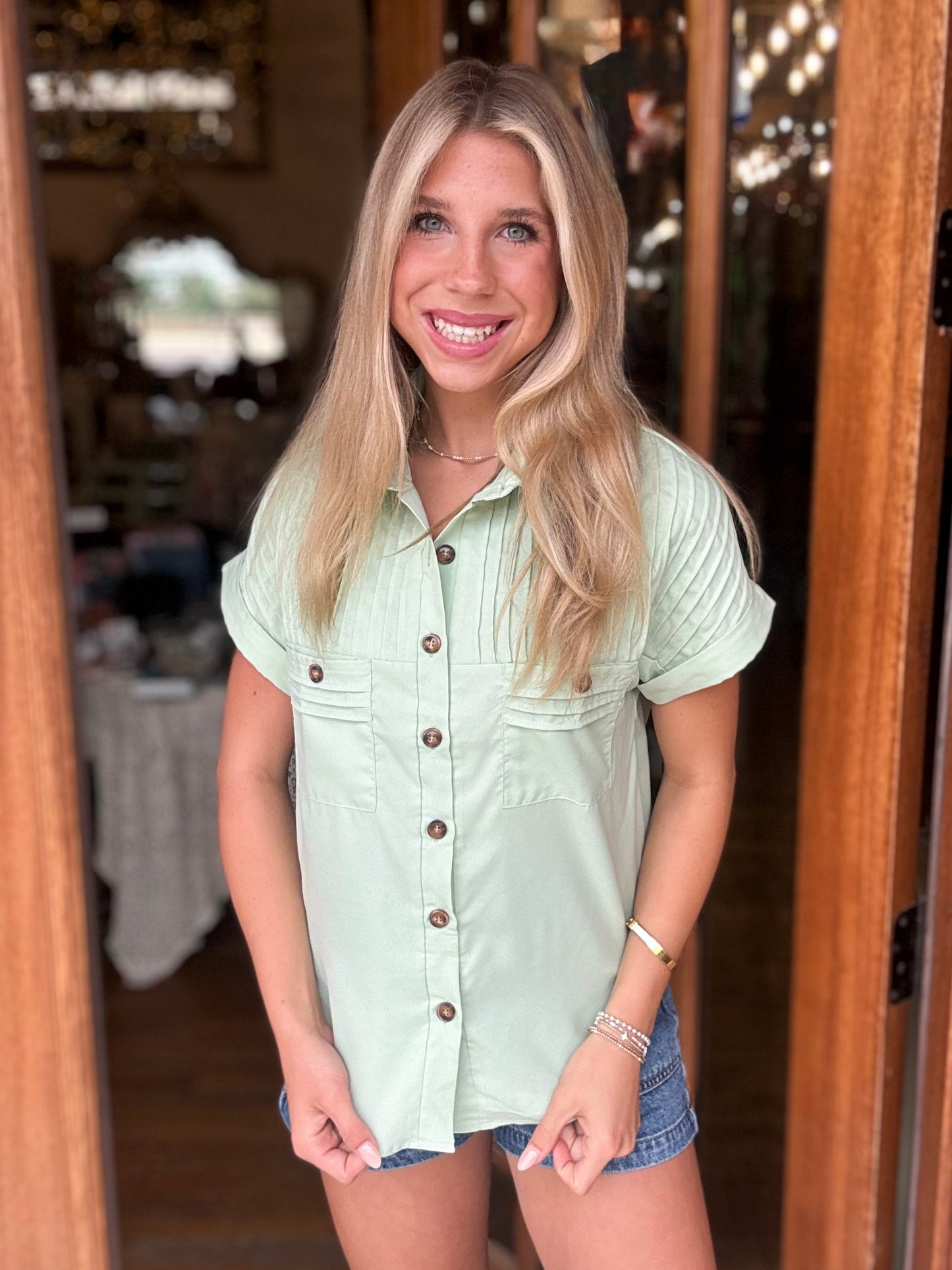 Blouse - Mint Green Pintuck