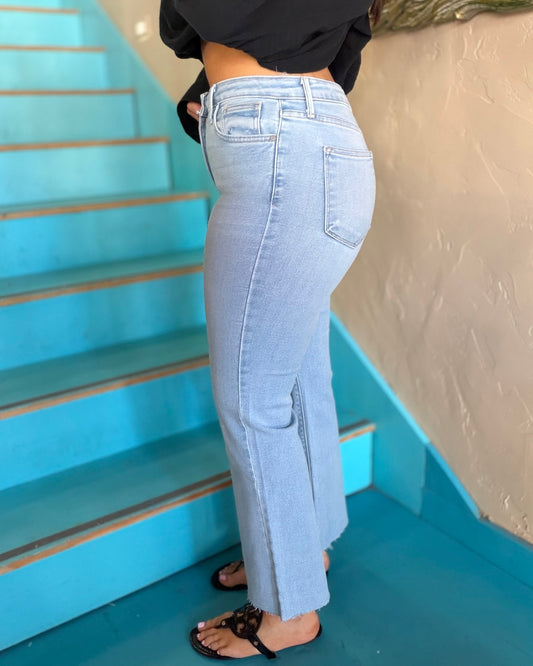 High Rise Tonal Crop Flare Jeans