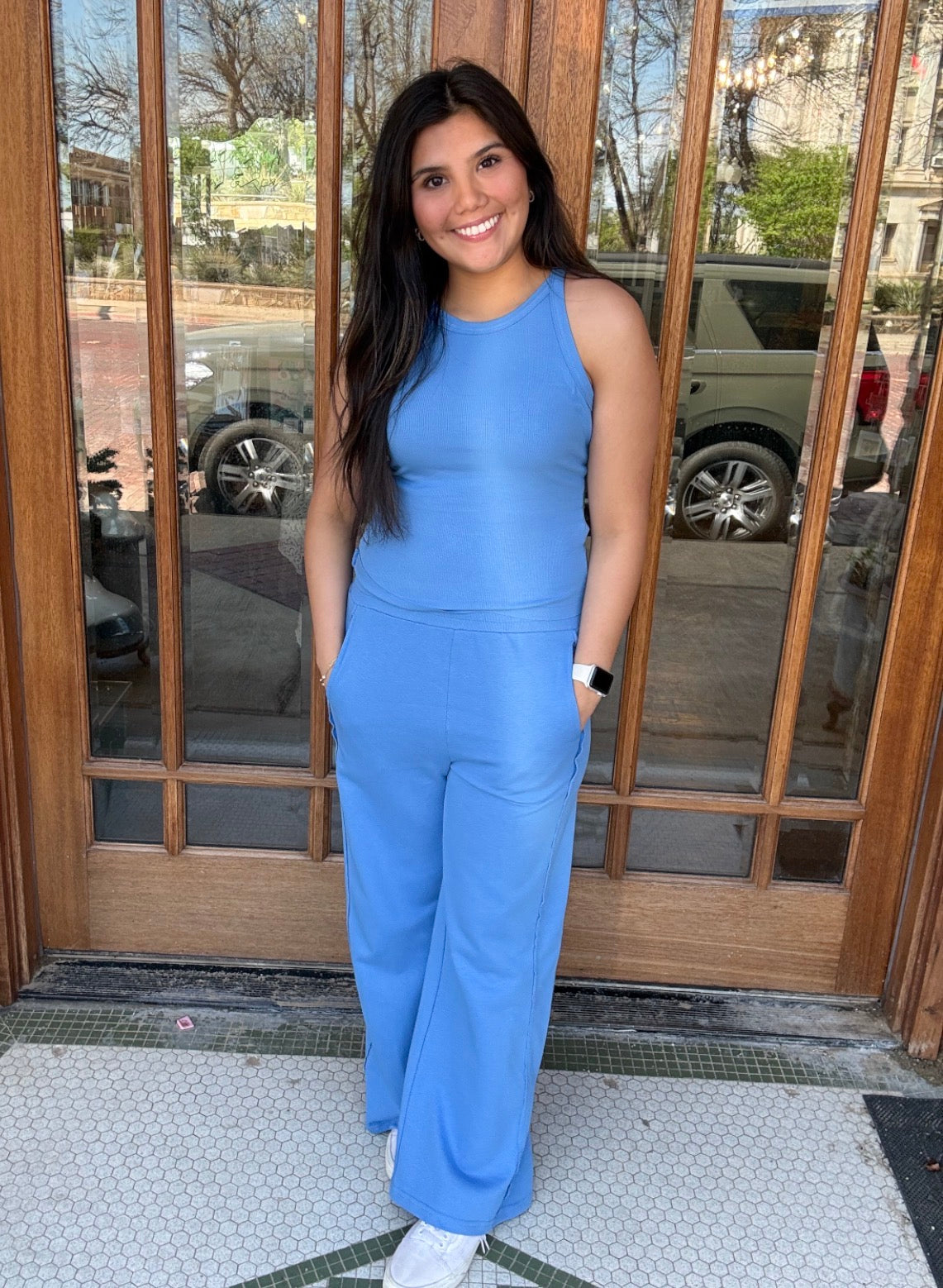Set - Blue Solid Ribbed Tank