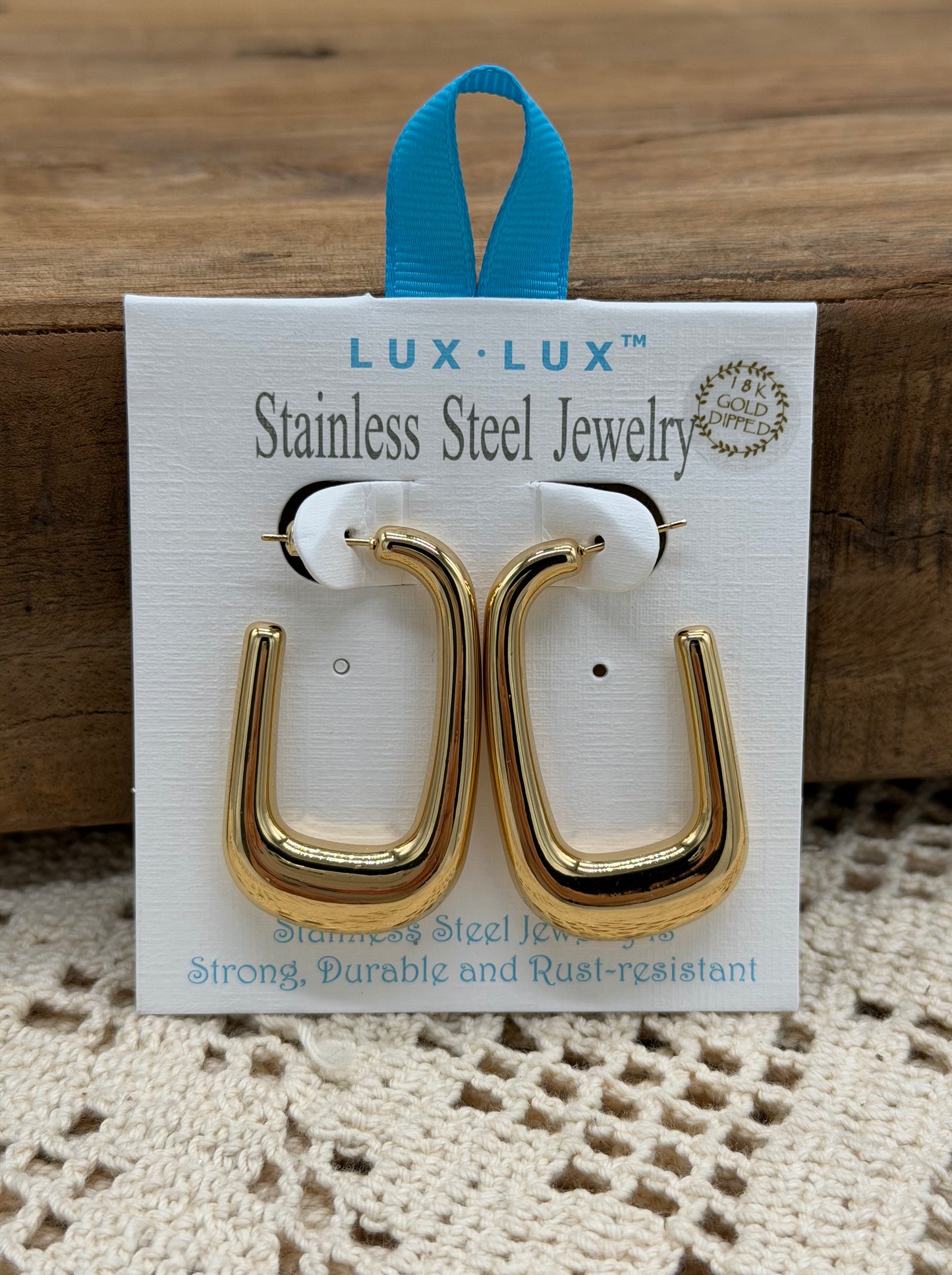 Jewelry | Earrings 18K Gold Dipped Rectangle Hoops