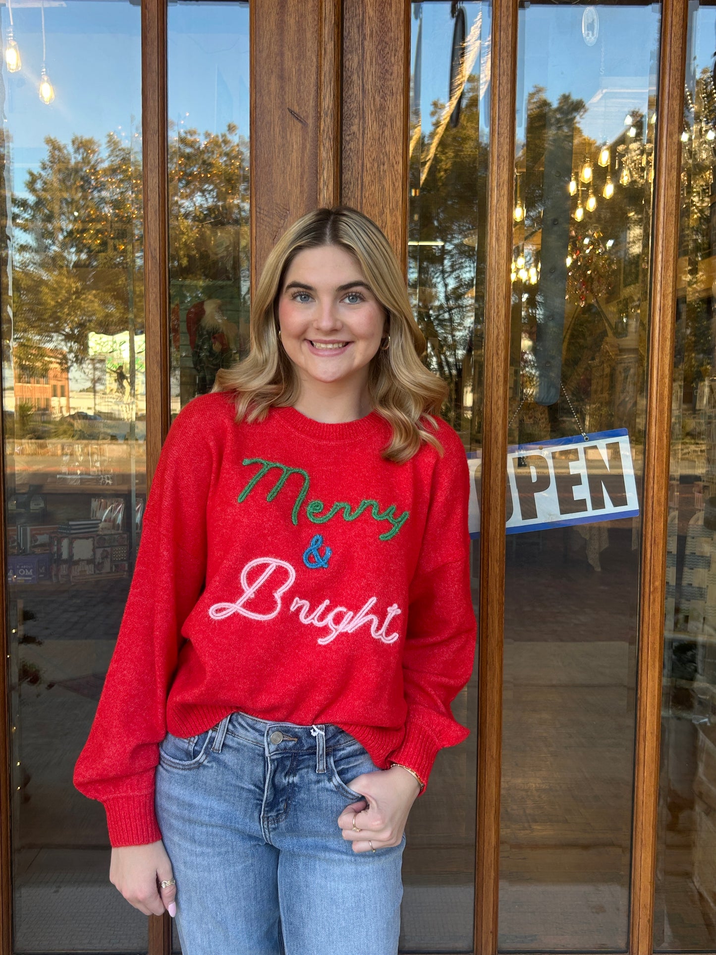 Tops | Sweater "Merry & Bright" Red