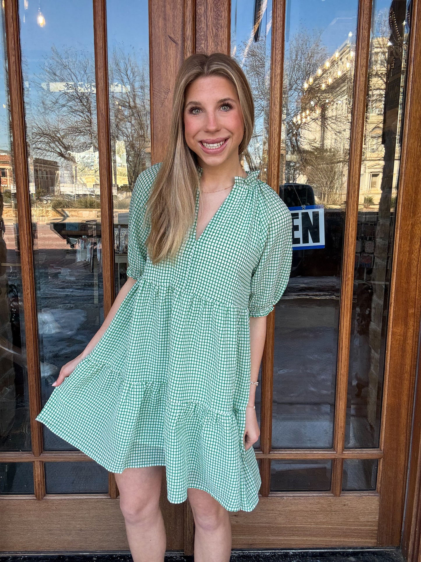 THML Short Sleeve Gingham Dress