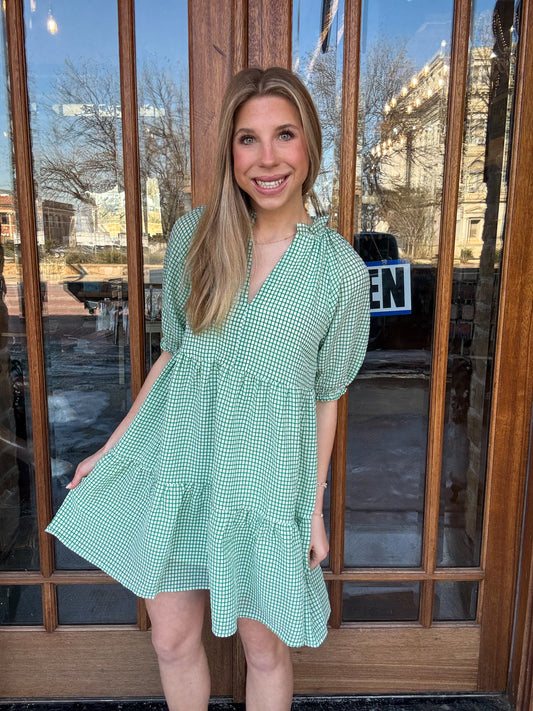 THML Short Sleeve Gingham Dress