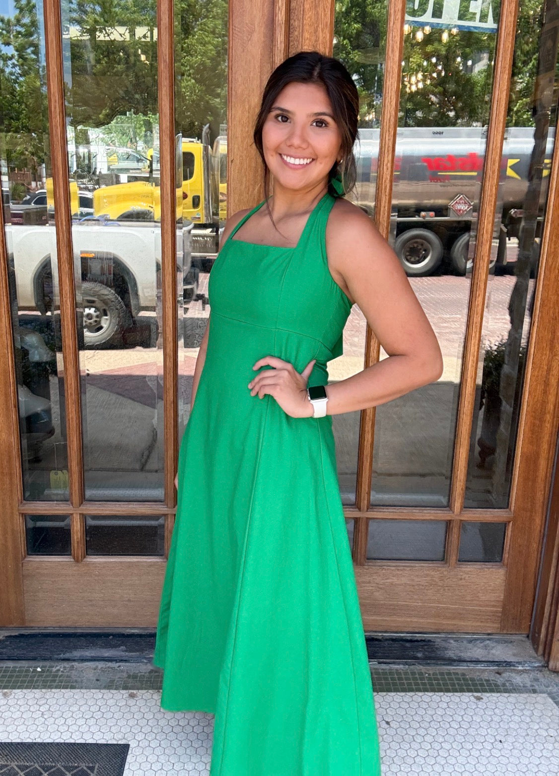 Dress - Green Halter Neck Self Tie