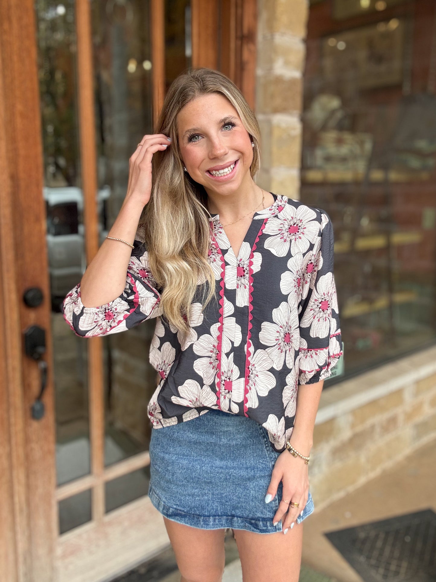 Tops | Blouse Bohemian 3/4 Puff Sleeve