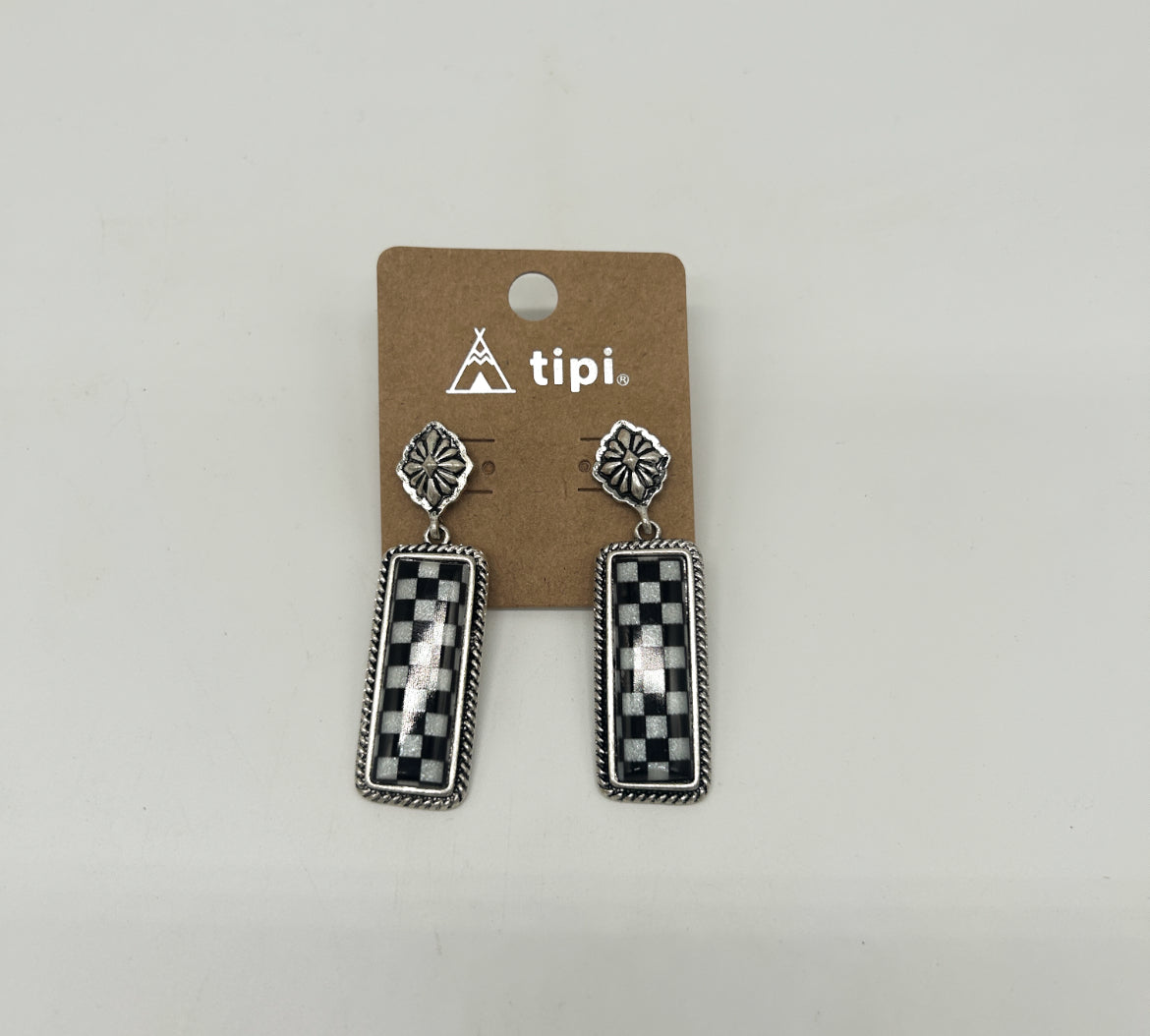 Jewelry | White Western Checker Bar Earring