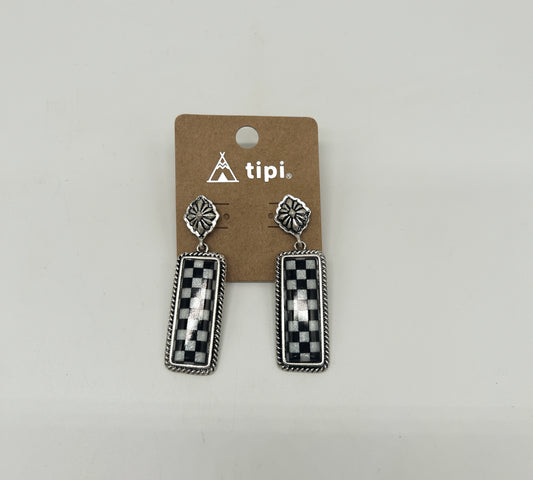 Jewelry | White Western Checker Bar Earring
