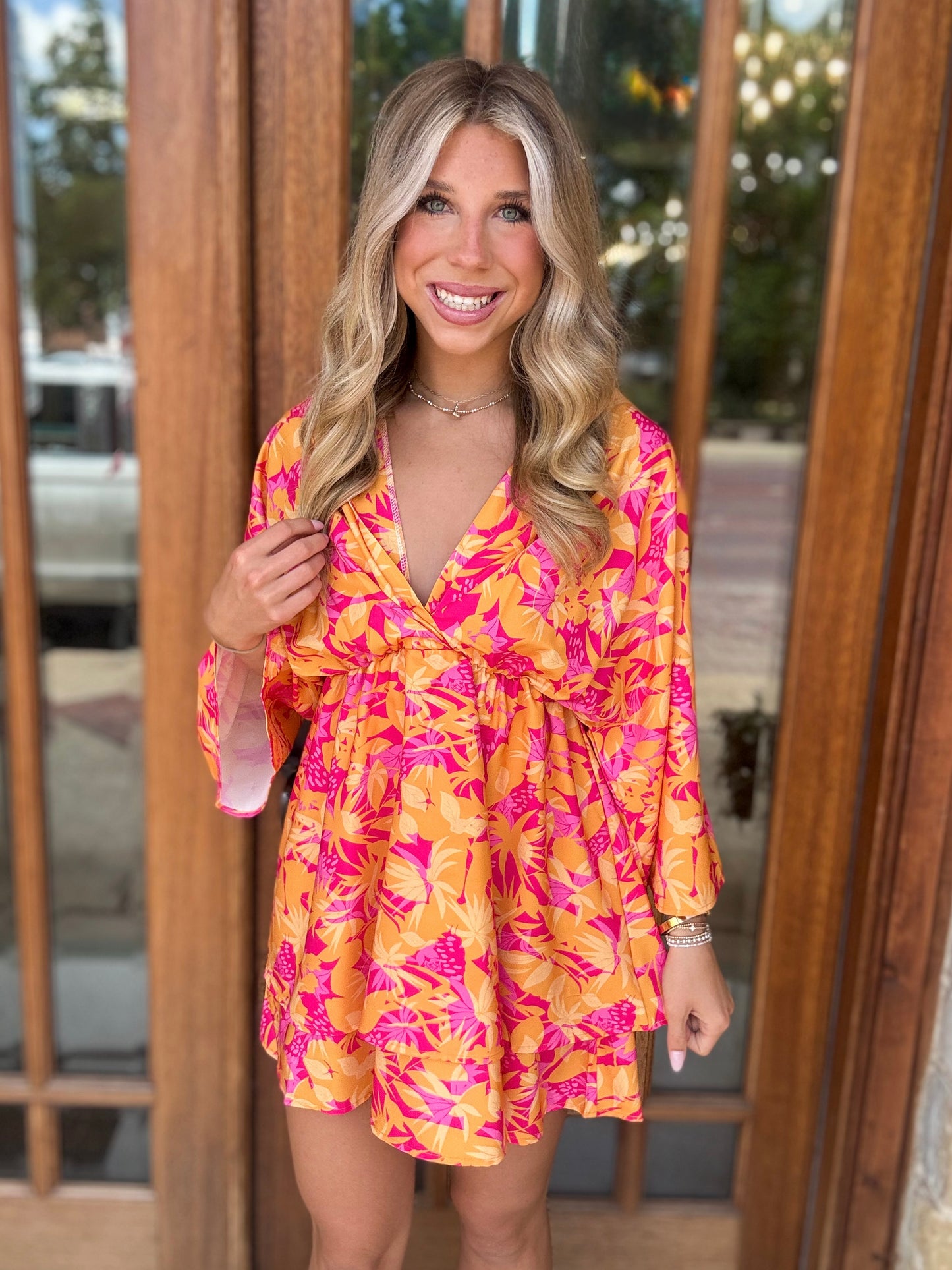Dress - Orange Floral Mini