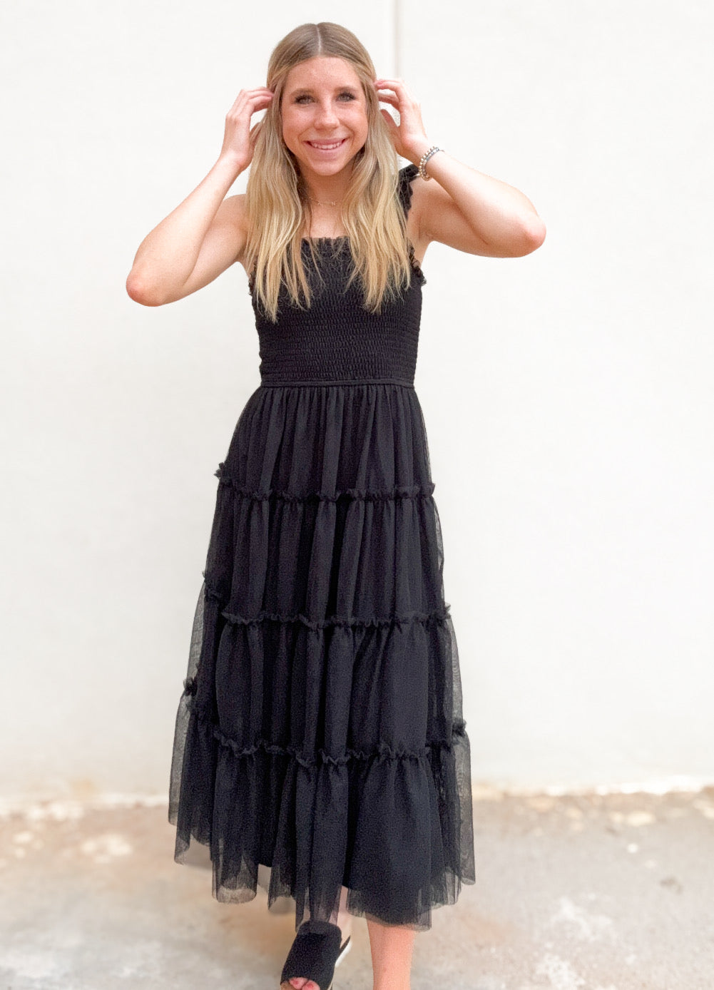 Dresses | Black Sleeveless Mesh Tiered Dress