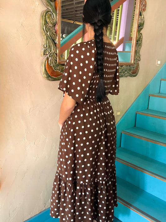 Dress - Polka Dot Smocked Midi