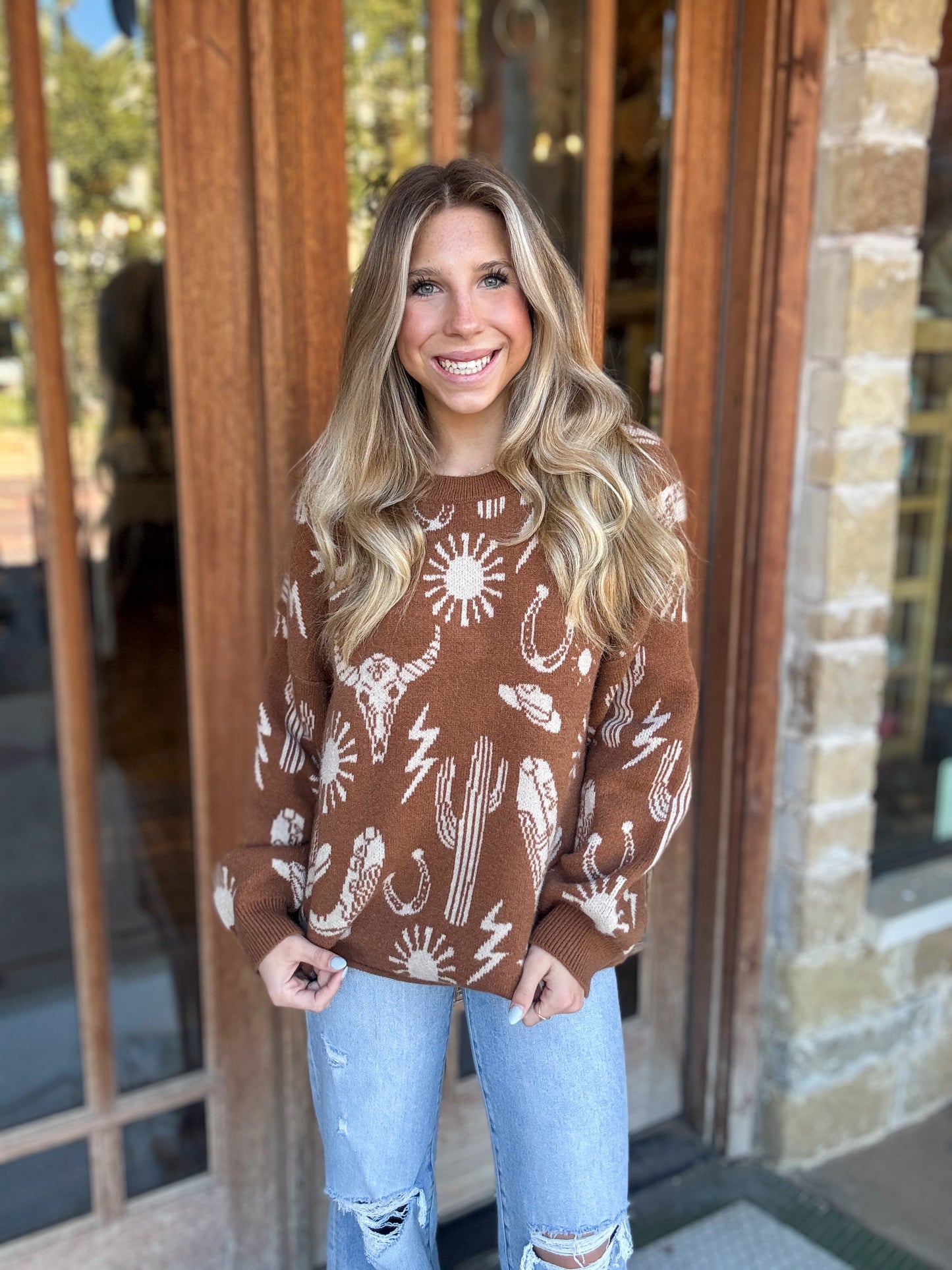 Tops | Sweater Western Graphic Oversized Knit