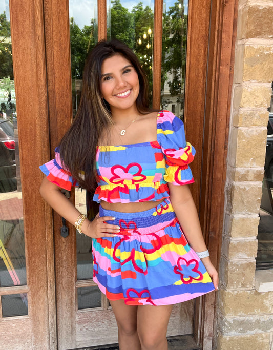 Sets | Buddy Love Crop Top/Mini Skirt Bright Floral Salsa Keeping It Casual