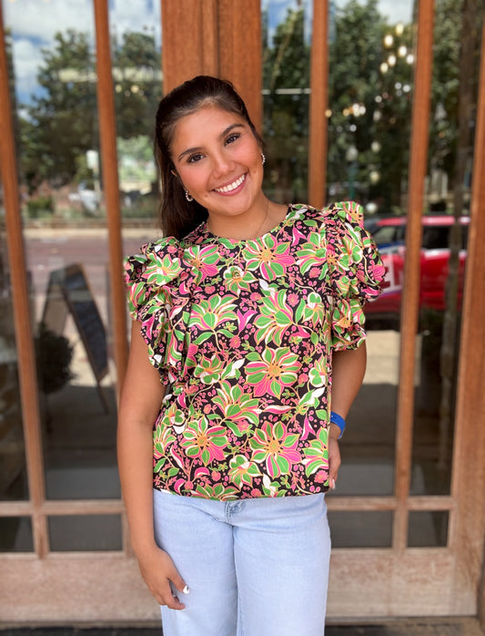 Tops| THML Blouse Flutter Sleeve Flower Print