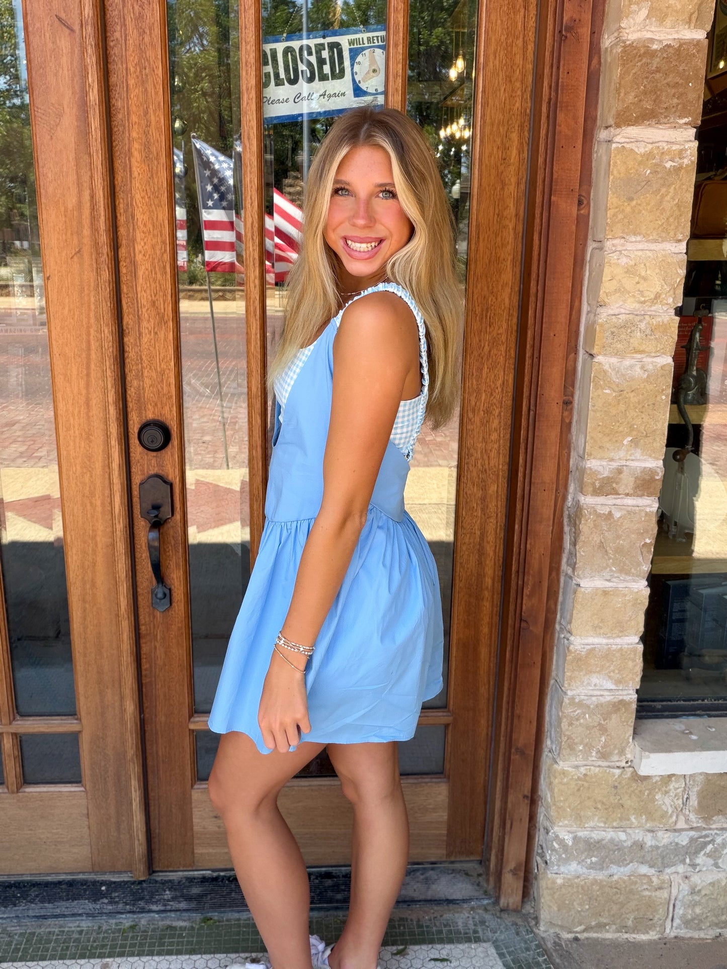 Romper Dress - Gingham Layered Blue