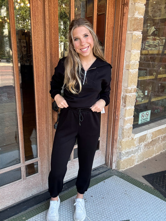 Sets | Black Scuba Quarter Zip Neck Top and Pants Athletic Apparel