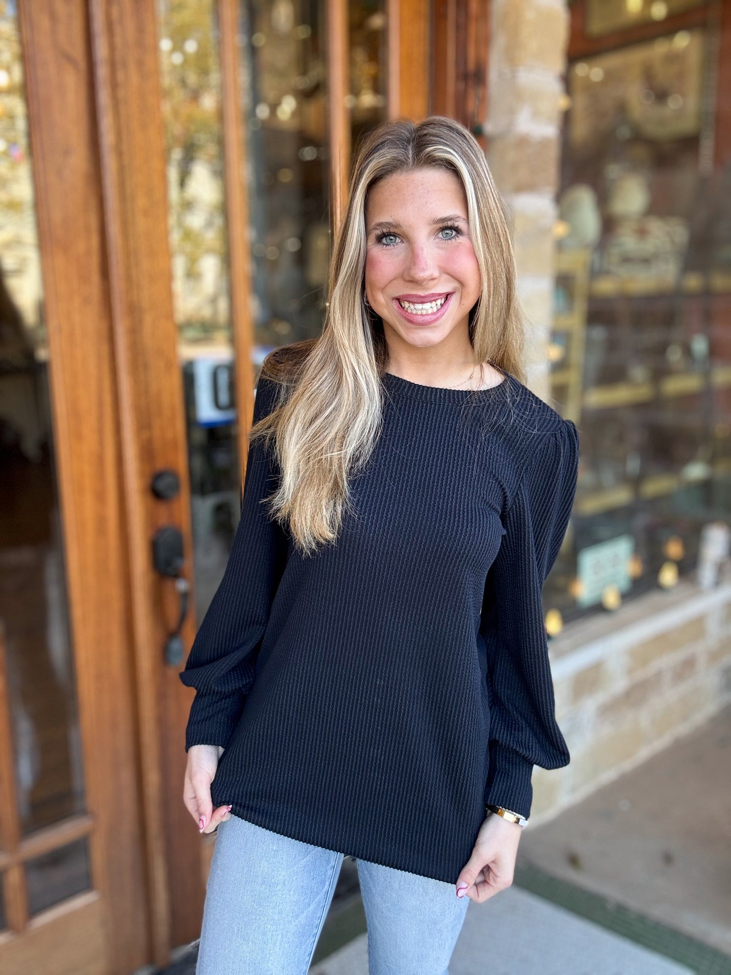 Tops | Black Rib Long Sleeve