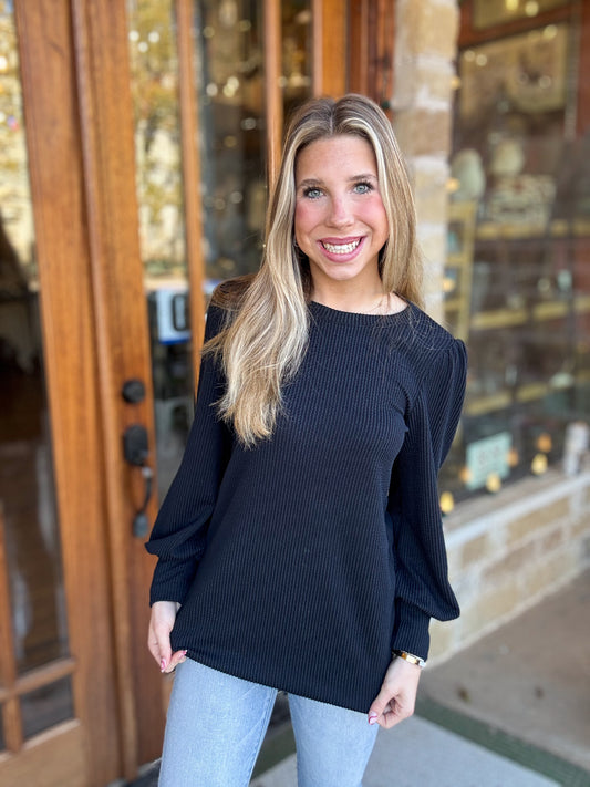 Tops | Black Rib Long Sleeve