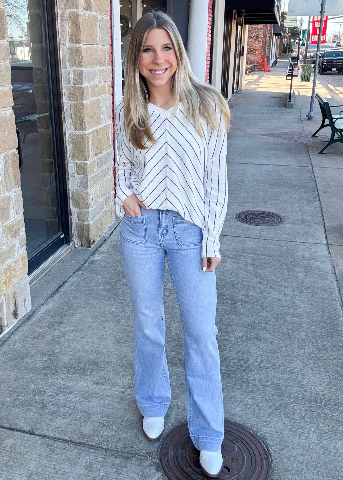 Top | Chevron Long Sleeve Striped Top